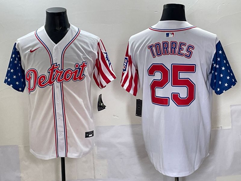 Men Detroit Tigers #25 Torres White National Flags 2025 Nike MLB Jersey style 3->detroit tigers->MLB Jersey